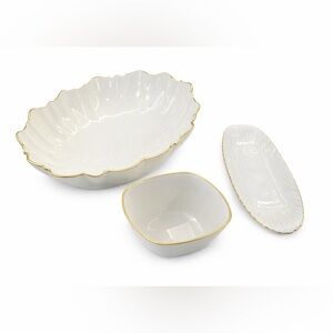 Vintage Lenox Ivory Porcelain 3-Piece Serving Set Gold Trim Butter Dish Bowl